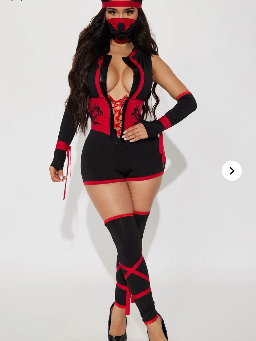 NWT Fashion Nova Fierce Ninja 4 Piece Costume Set Lace-Up Romper Halloween Black